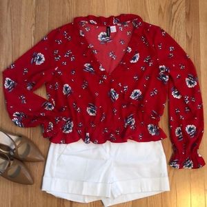 Red & Blue Floral H&M Crop Top - Size 10